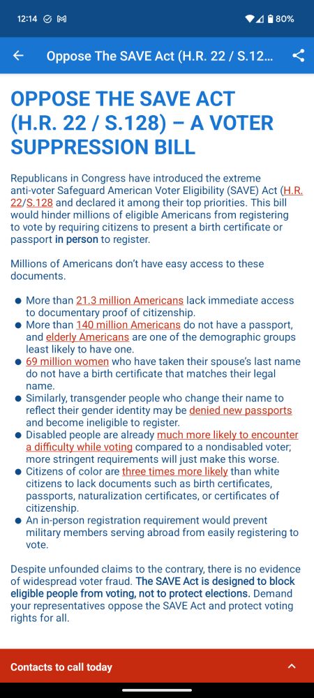 Oppose SAVE Act voter suppression bill.