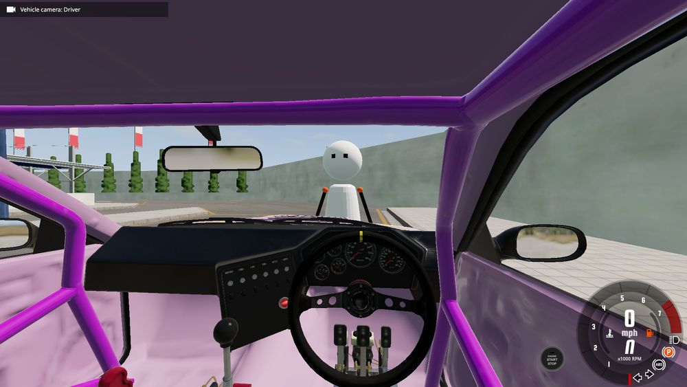 Beam NG default player standing in front of drift car