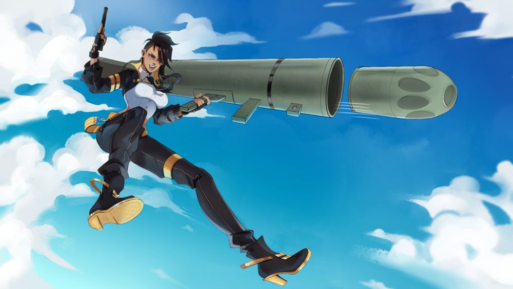 Nikki skydiving while using her favorite weapon that bigger than herself 