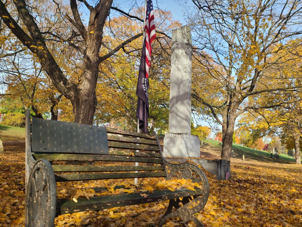 Bench and flag pole