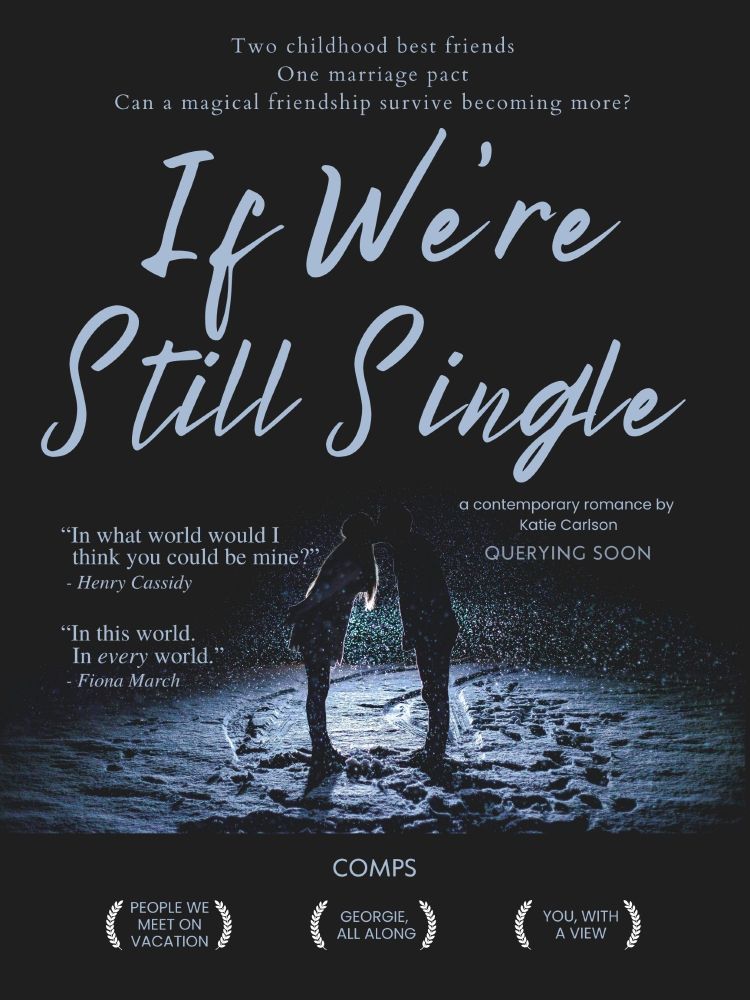 A couple kisses in the snow in a movie poster for If We're Still Single, an adult contemporary romance novel, querying soon