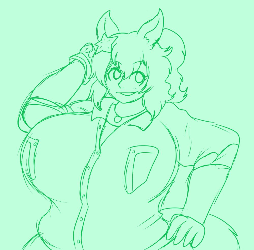 A sketch of Taiki Shuttle from Umamusume in her casual outfit