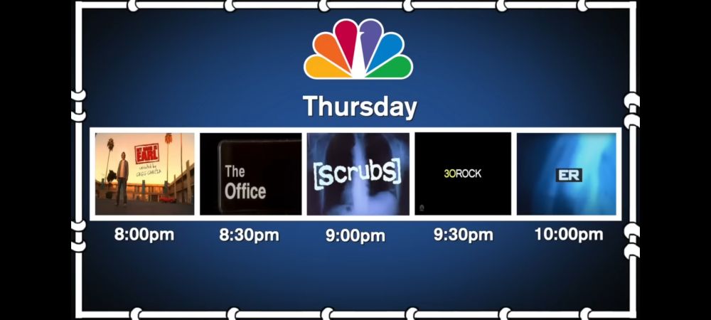 My Name Is Earl, The Office, [Scrubs], 30Rock, and ER.