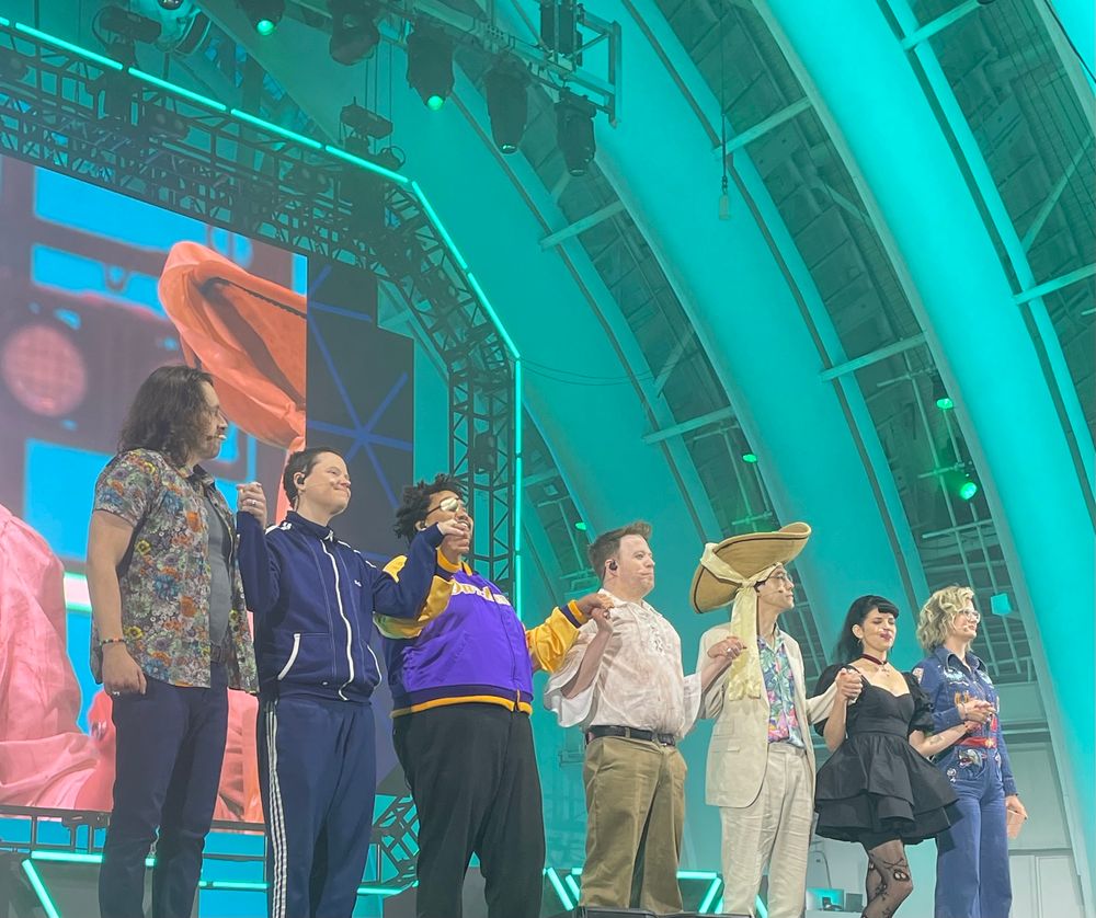 Photo of the main Dimension 20 cast from their recent live show at the Hollywood Bowl