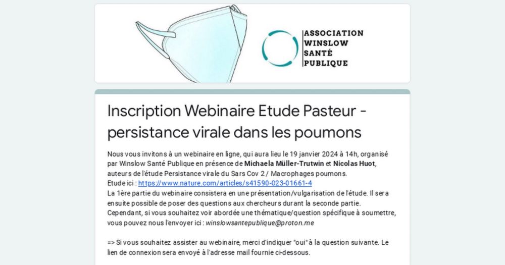 Inscription Webinaire Etude Pasteur - persistance virale dans les poumons