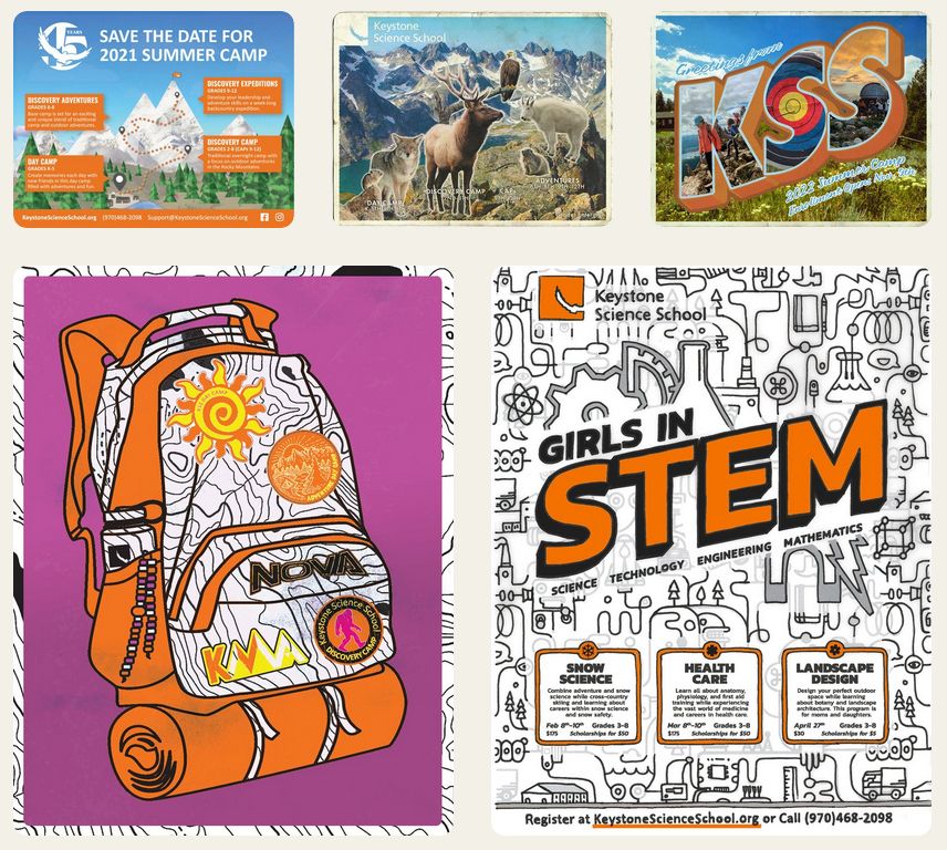 Select postcard and poster designs from Keystone Science School