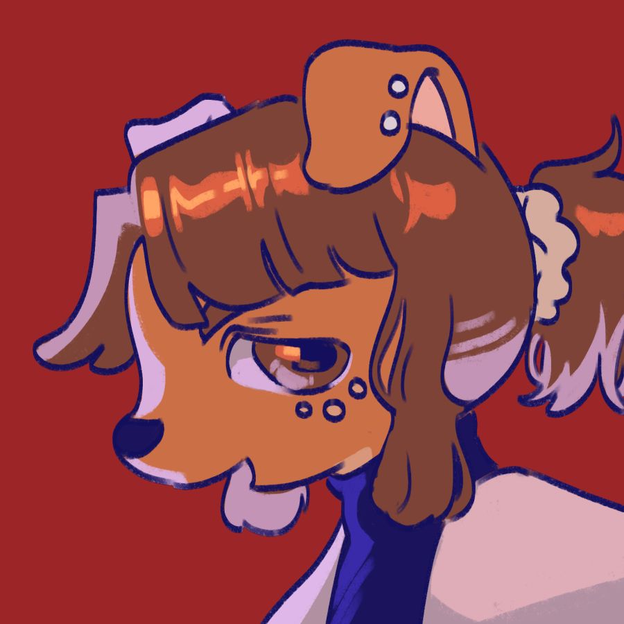 a dog girl in a red background