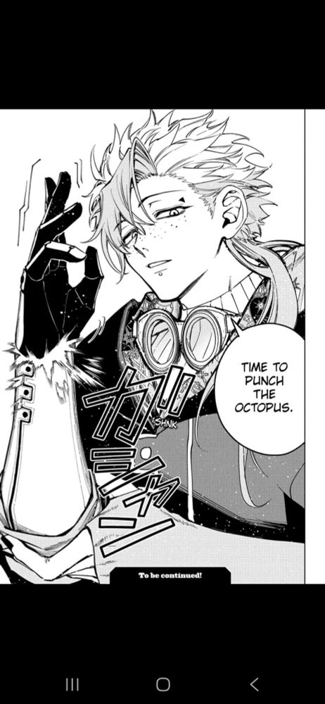 Gokuraku from ichi the witch saying "time to punch the octopus"