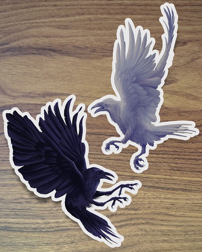 Stickers made from the ravens that appear in the print mentioned before.