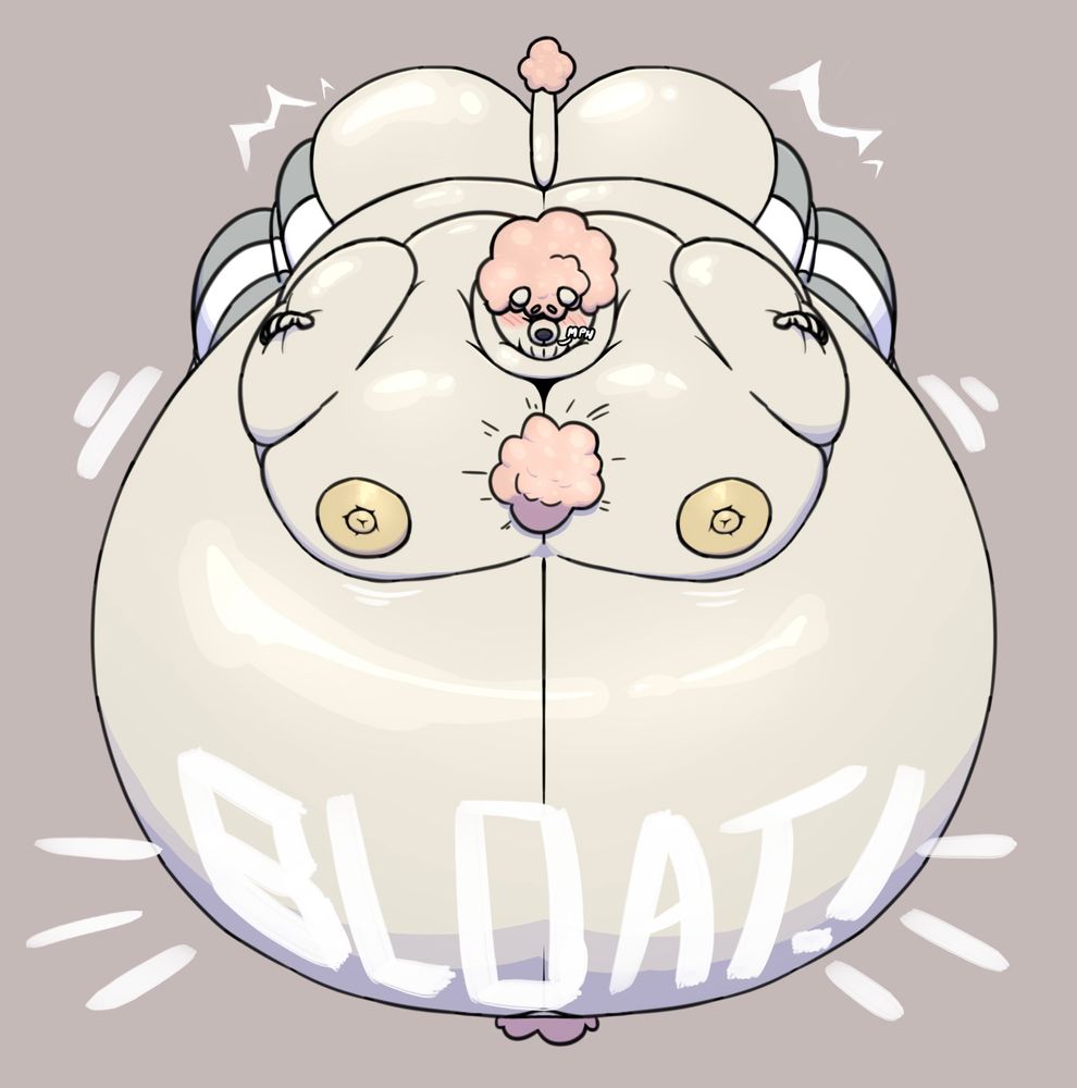 Benji inflated into a huge balloon, his butt shiny and exposed