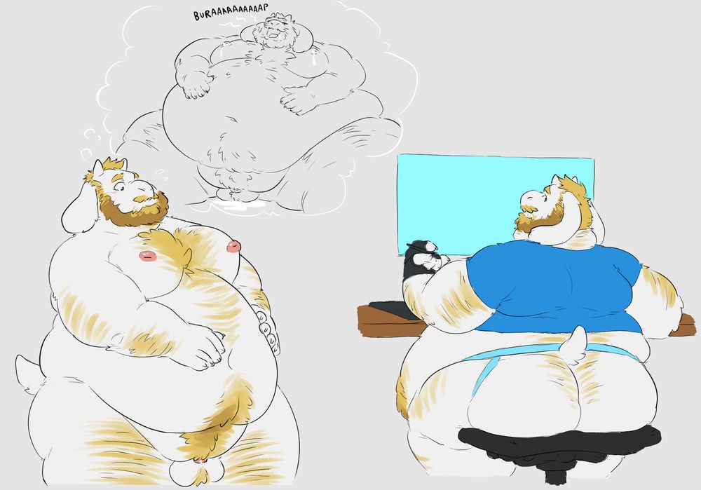 Drawing of DulyNoted as a fat hairy boss monster goat