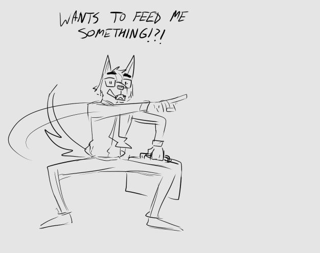 A dog anthro in an office suit holding a briefcase, looking scraggly and panicked
"WANTS TO FEED ME SOMETHING!?!"