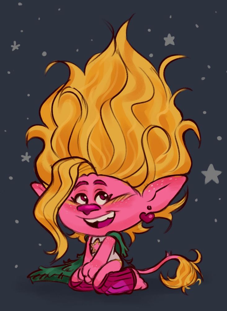 Viva a sits on her heels, her hands perched between her knees in a soft pose as smiles up at stars that scatter across a desaturated blue background 