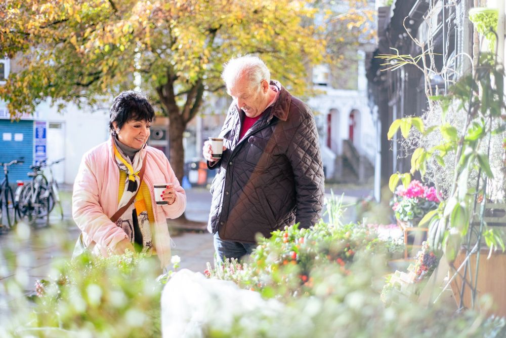 Older couple having coffee
