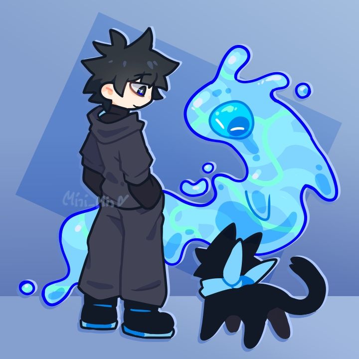 Jm with a water spirit(no name yet) and Mini