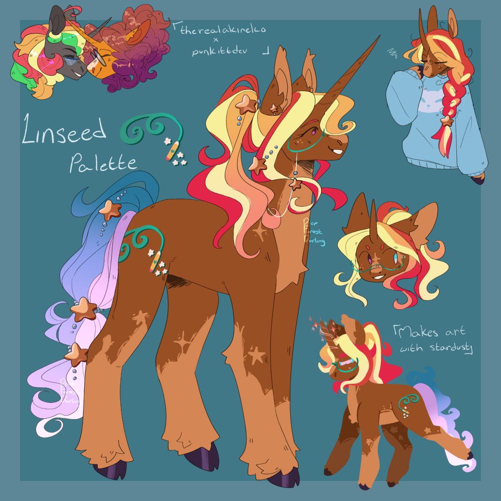 A unicorn with a rainbow mane and tail, combining Paint Swirl and Star Magnolia.