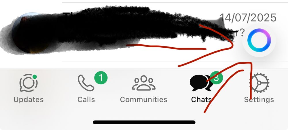 Screenshot of the Meta AI ring bullshit on my What’s App menu
