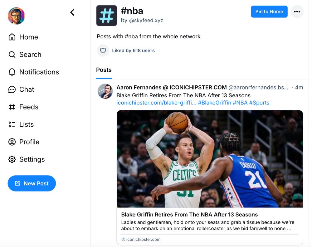 #nba hashtag used to create a feed