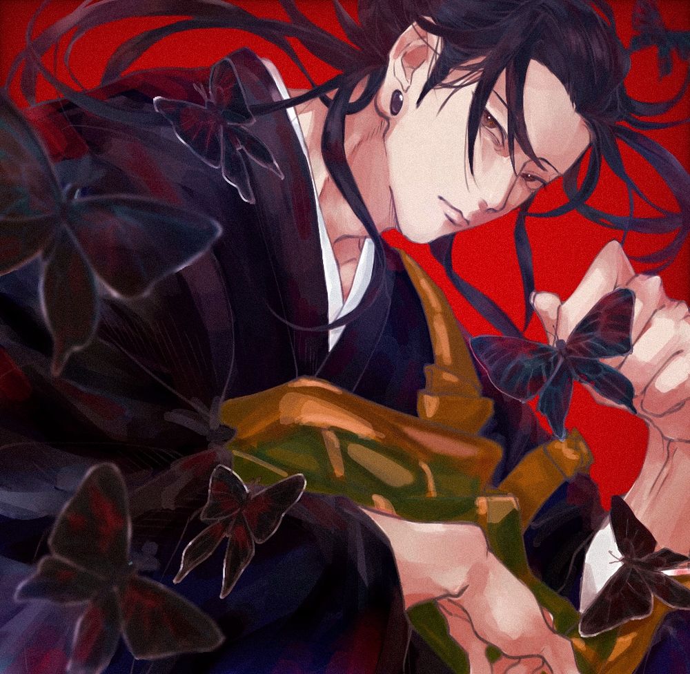 クロアゲハﾁｬﾝの別名に惹かれたので描いた(単純) 
模様がちょっと(だいぶ)血を意識してマス