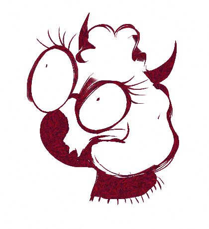 Digital doodle of Ralsei's head looking up, in red digital ink