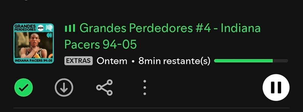 Print da tela mostrando a notificação do podcast Grandes Perdedores #4 - Indiana Pacers 94-05 do Bola Presa 