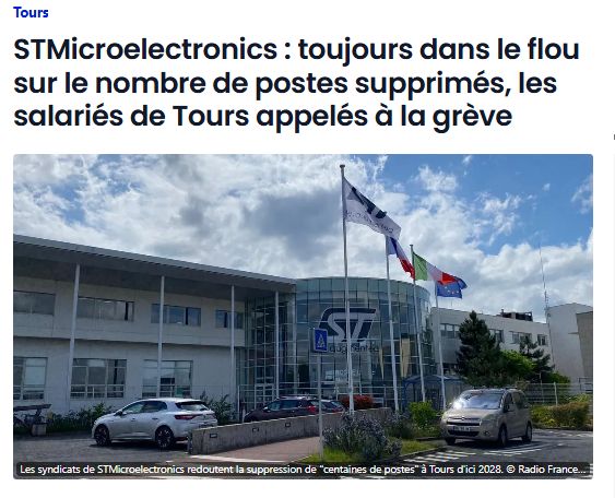 Tours
STMicroelectronics : toujours dans le flou sur le nombre de postes supprimés, les salariés de Tours appelés à la grève
