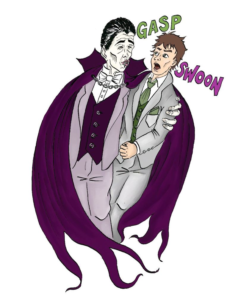 Dracula snuggles up to Jonathan Harker, who swoons in swoony fashion.