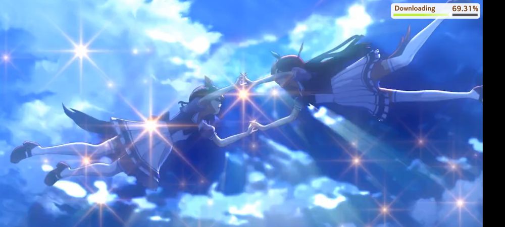 Special Week and Silence Suzuka, two horsegirls from the game Umamusume: Pretty Derby, hold hands while underwater, surrounded by sparkles