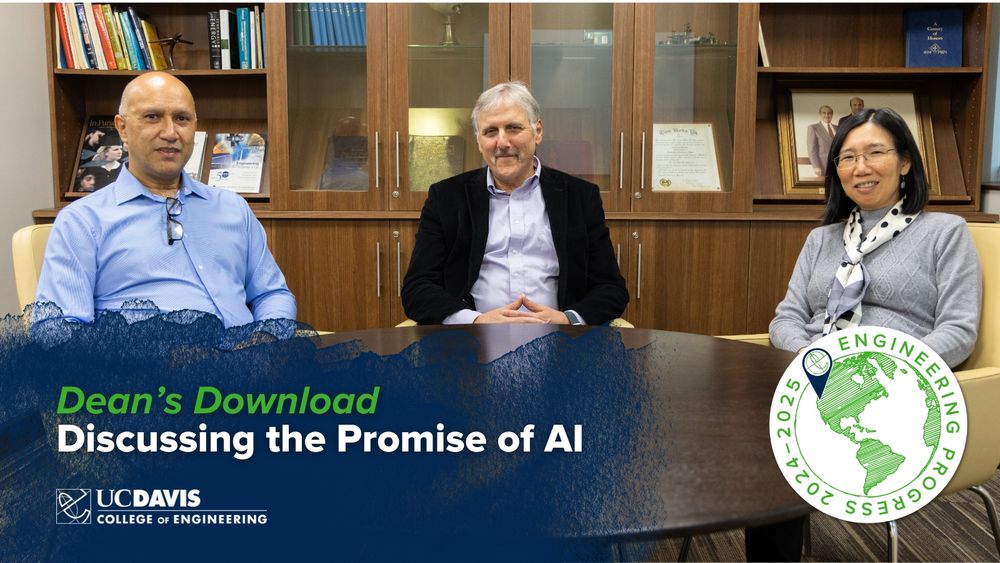 Three people sit indoors with text that reads Dean's Download Discussing the Promise of AI