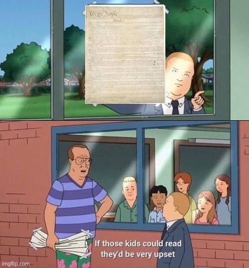Bobby from King of the Hill (AOC in this metaphor) showing the Consitution to classroom (representing the illiterate degenerates of the GOP)