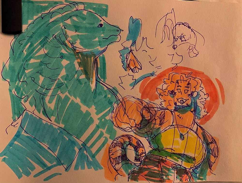 Sketch of my Eel oc Paulos Cahar, William and Uvrashi (ocs from oomf Zombiepillar)