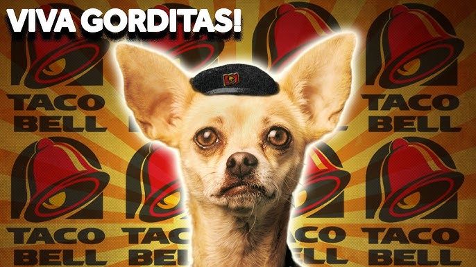 The Taco Bell chihuahua proclaims "Viva Gorditas" against a backdrop made up of the Taco Bell logo.
