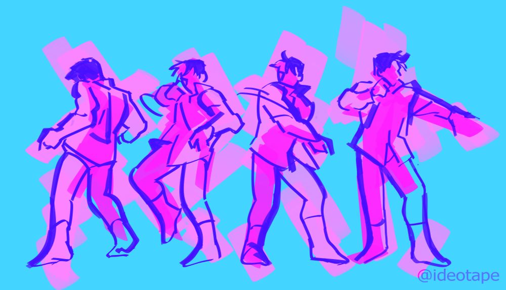 a series of four sketches of eddie diaz dancing