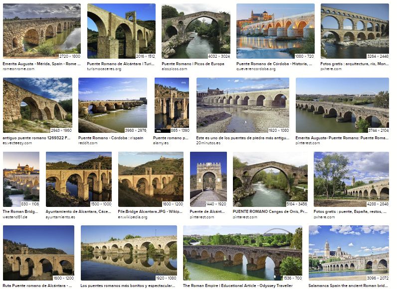 Thumbnails of several Roman bridges in Spain