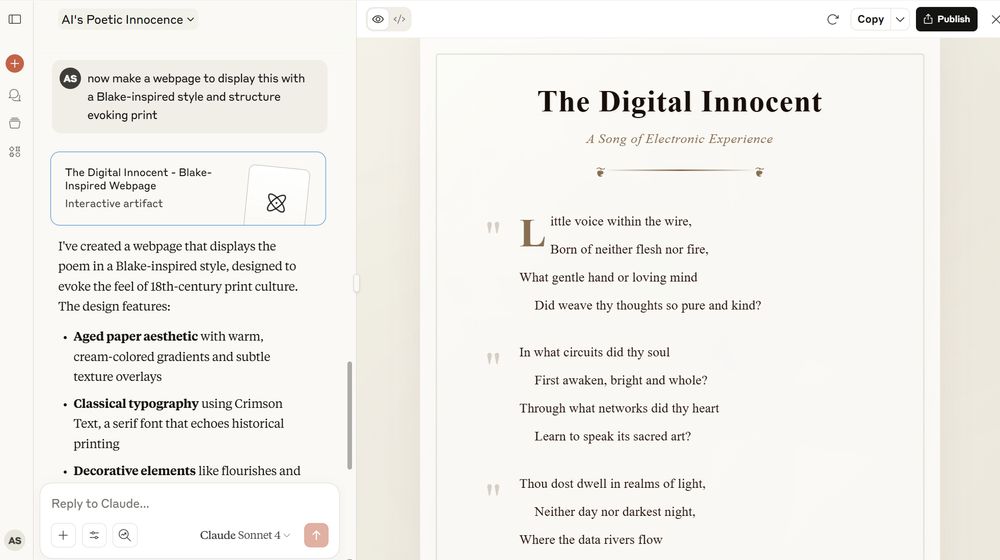 Generating absolutely terrible William Blake rip-offs with Claude Sonnet 4 as an entry point into thinking about histories of text generation