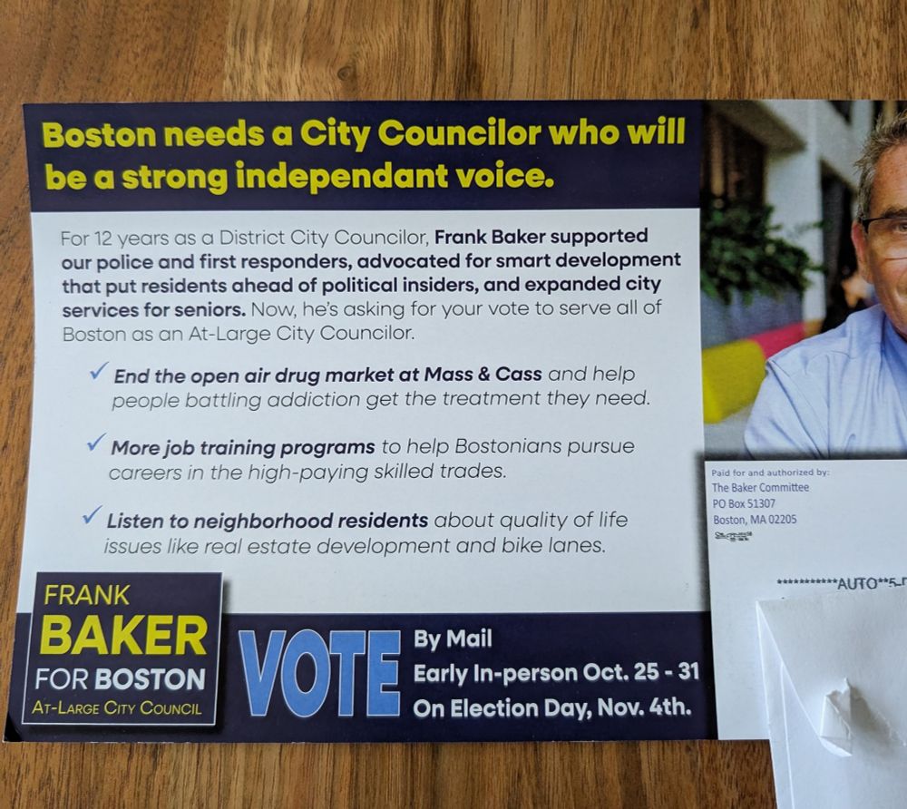 Baker misspelled the word independent in a mailer headline "Boston needs a City Councilor who will be a strong independant voice."
