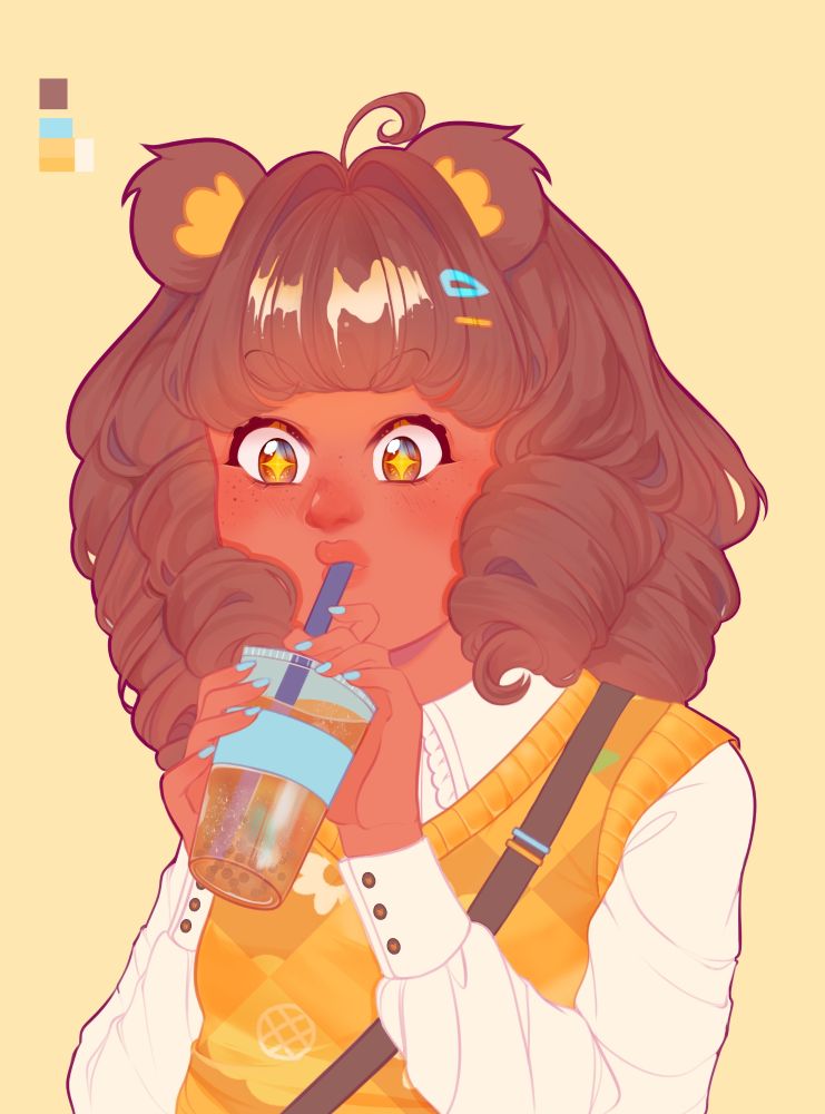 Bear girl trying Boba