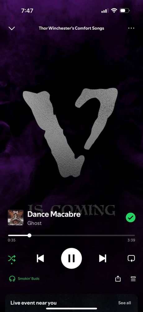 A screenshot of Spotify playing the song called Dance Macabre by Ghost 👻💖