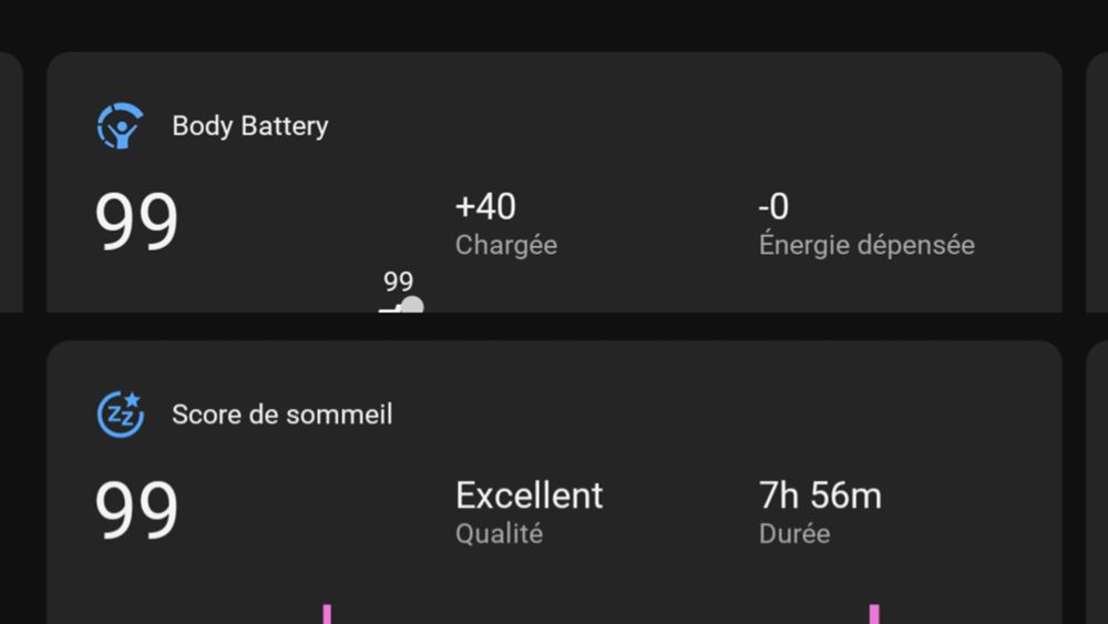 Body batterie 99
Score de sommeil 99