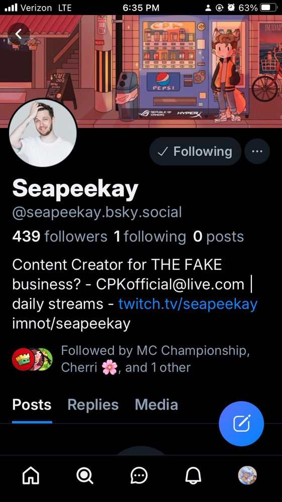 A screenshot of Callum Seapeekay’s Bluesky account.