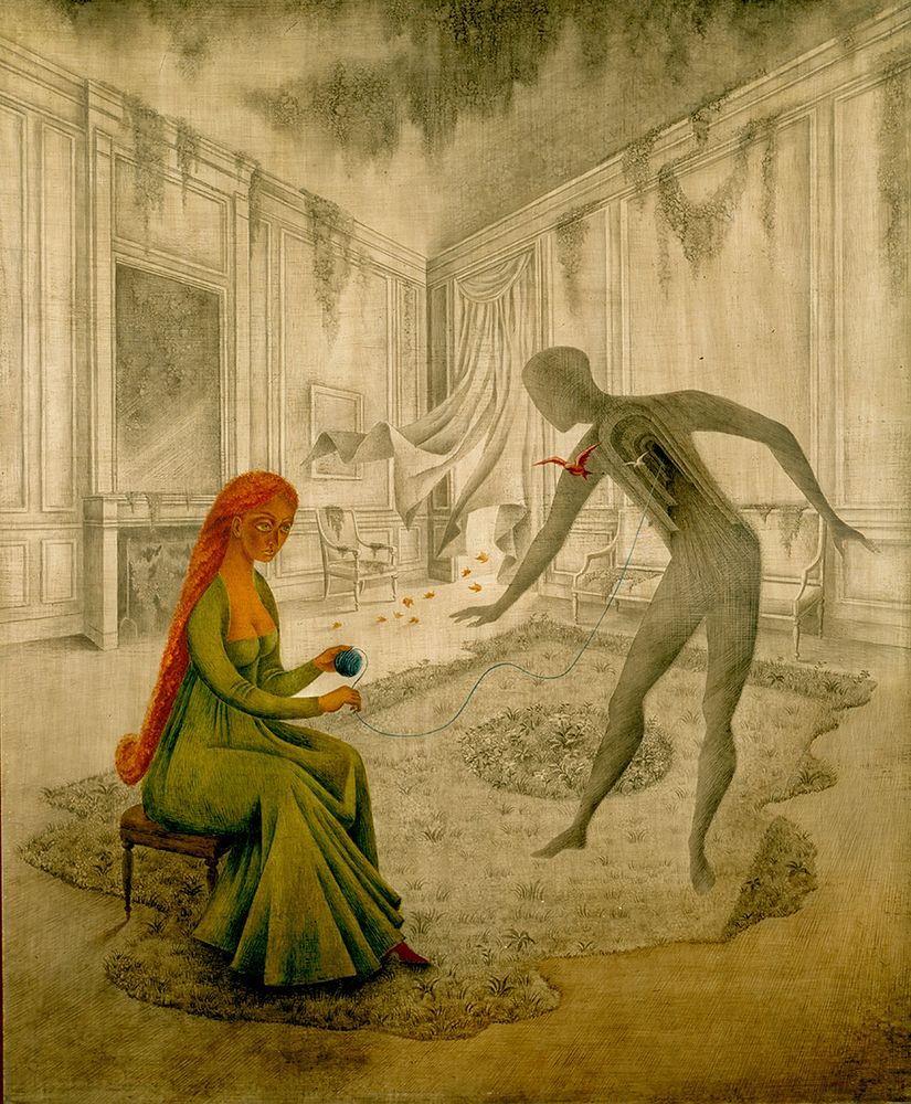  Dead Leaves (Dead Hours) / Les Feuilles Mortes (Les Heures Mortes) (El Hilo) (1956) by Remedios Varo (1908 - 1963)