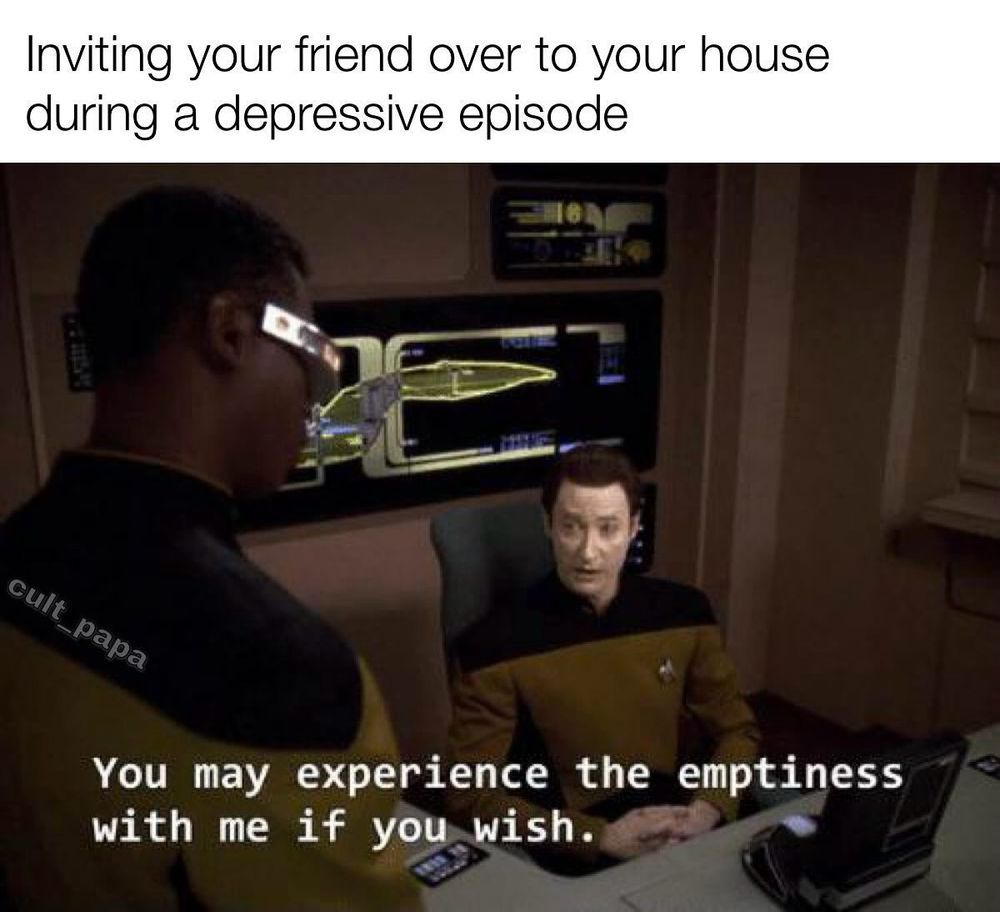Inviting your friend over to your house during a depressive episode

You may experience the emptiness with me if you wish.
