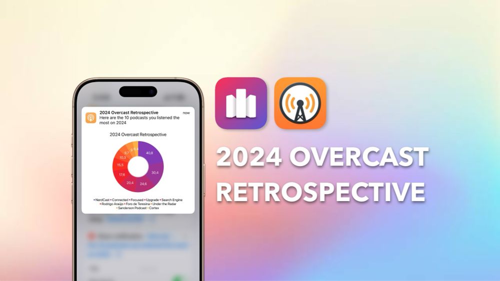iPhone screenshot showing a donut chart of my most listened to podcast throughout 2024 using Overcast.
