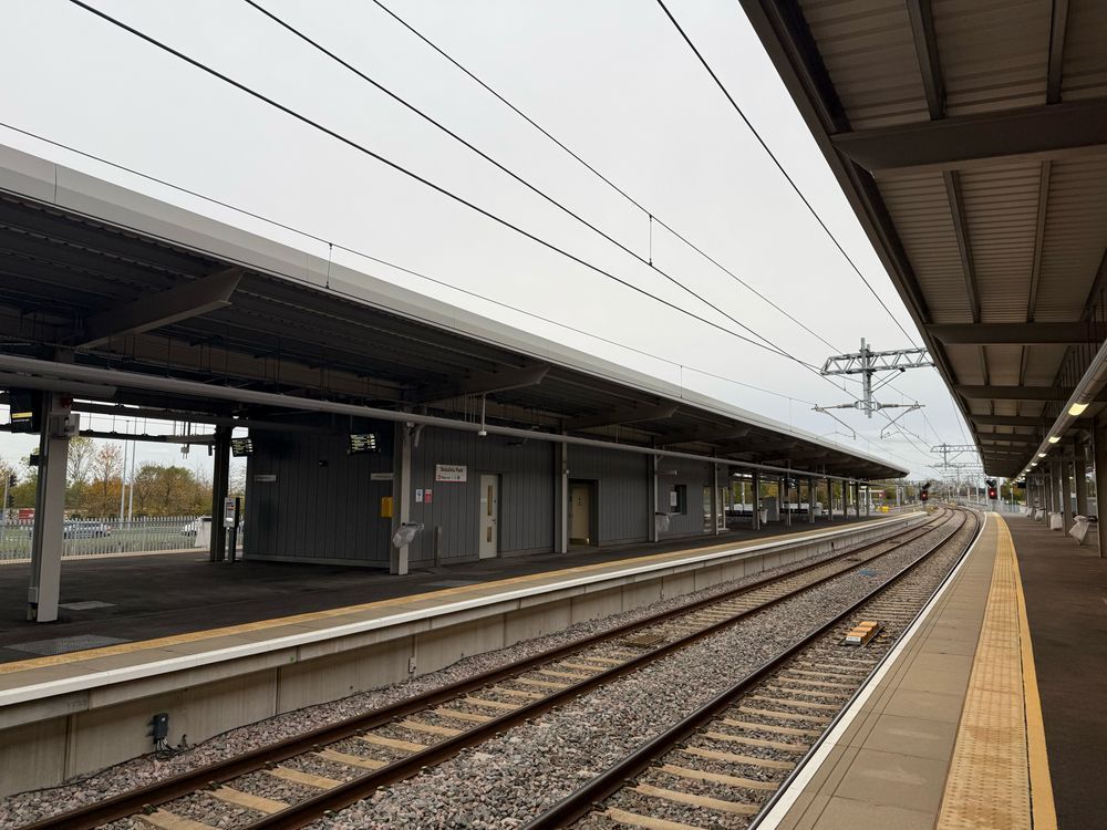 Beaulieu Park station in Essex on opening day 26/10/25
Photo shows platforms 3 and 2 with p1 over the other side 
