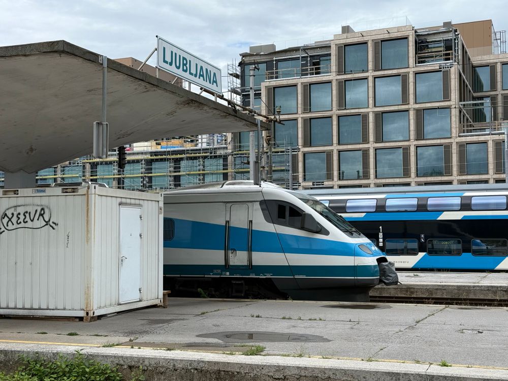 Ljubljana railway station with a Pendolino and Stadler KISS unit in the station