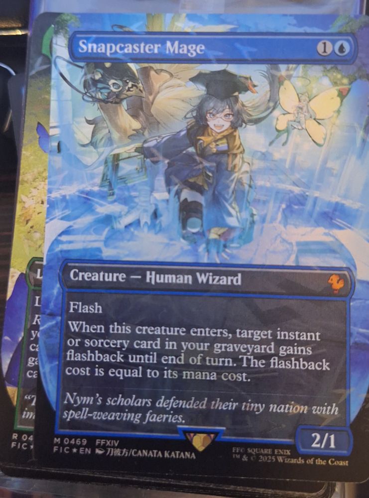 A Final Fantasy x Magic the Gathering collab card featuring a scholar from XIV as Snapcaster Mage.