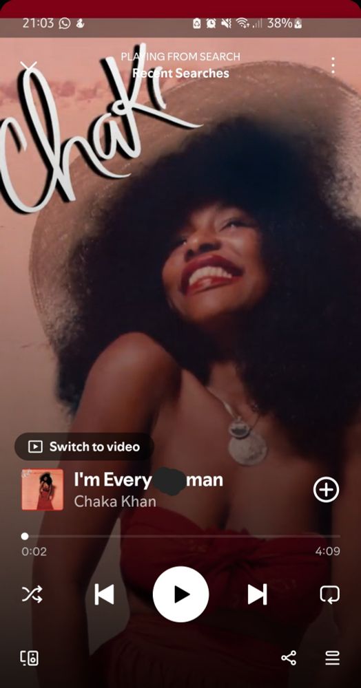 a screenshot of Chaka Khan's I'm every woman, edited to say i'm every man