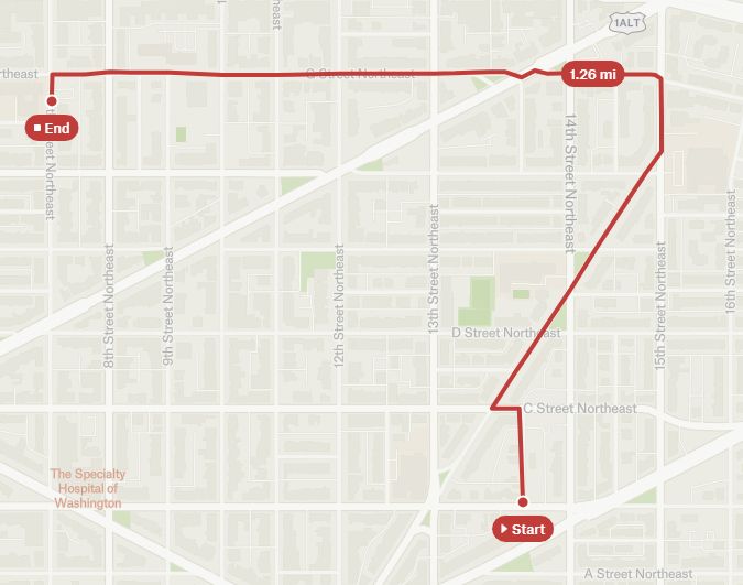 Map of daily bike route from our home to DC to Ludlow Taylor Elementary