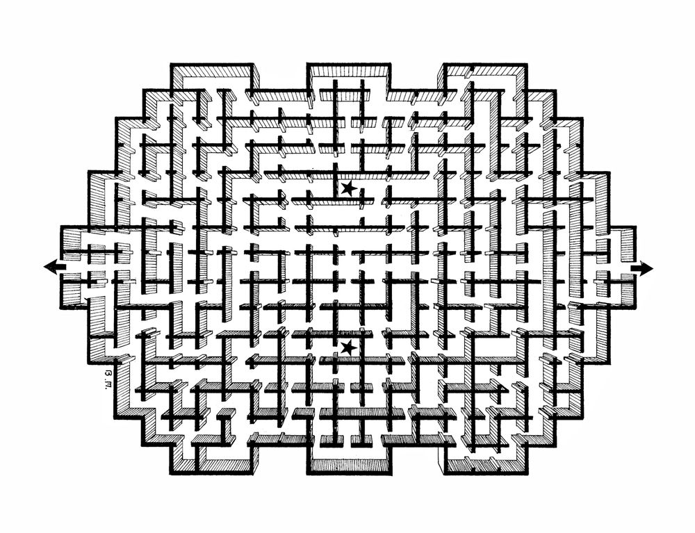 Labyrinthe complexe en 3D.