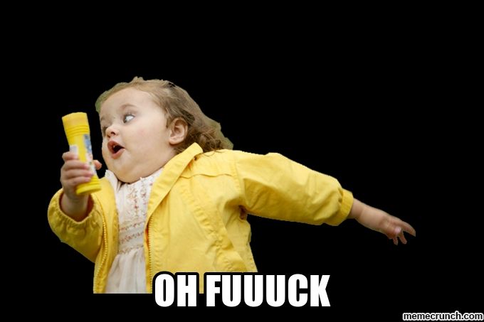 Young child running, yelling "Oh Fuck!"